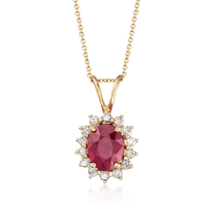 3.00 Carat Burmese Ruby and .42 ct. t.w. Diamond Pendant Necklace in 14kt Yellow Gold