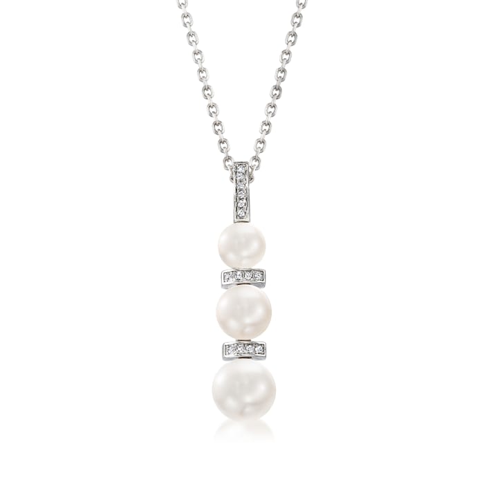 6-8.5mm Cultured Pearl and .10 ct. t.w. Diamond Pendant Necklace in Sterling Silver