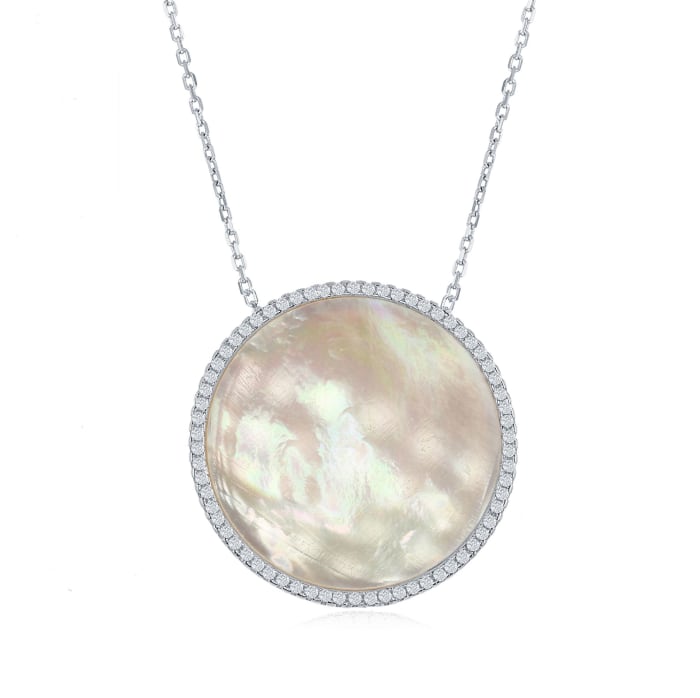 Mother-Of-Pearl and .50 ct. t.w. CZ Circle Necklace in Sterling Silver