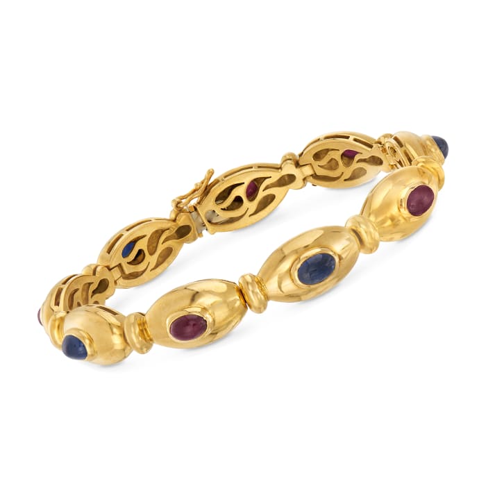 C. 1980 Vintage 2.25 ct. t.w.  Ruby and 1.80 ct. t.w. Sapphire Cabochon Bracelet in 18kt Yellow Gold
