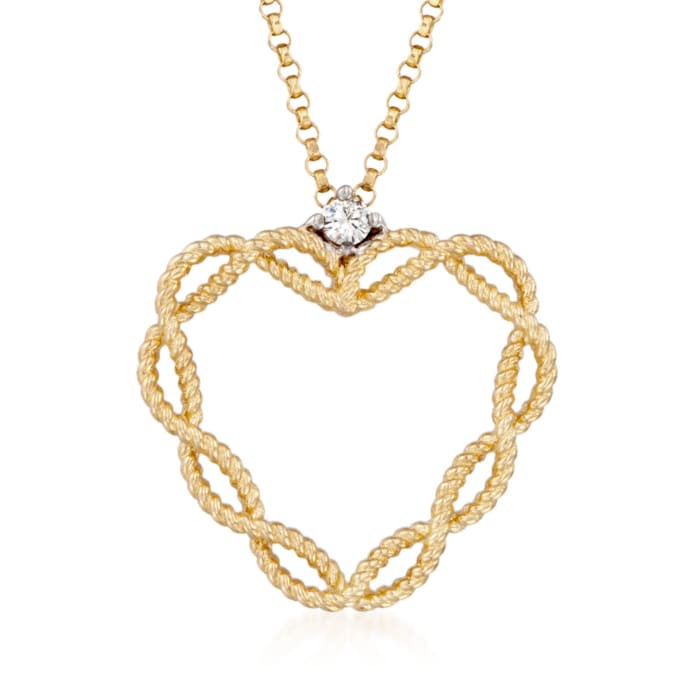 Roberto Coin &quot;Barocco&quot; Heart Pendant Necklace with Diamond Accent in 18kt Yellow Gold