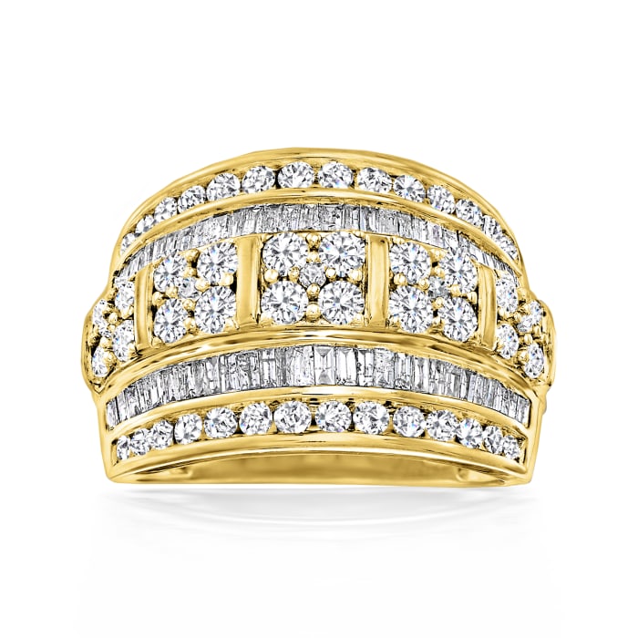 2.00 ct. t.w. Baguette and Round Diamond Multi-Row Ring in 18kt Gold Over Sterling