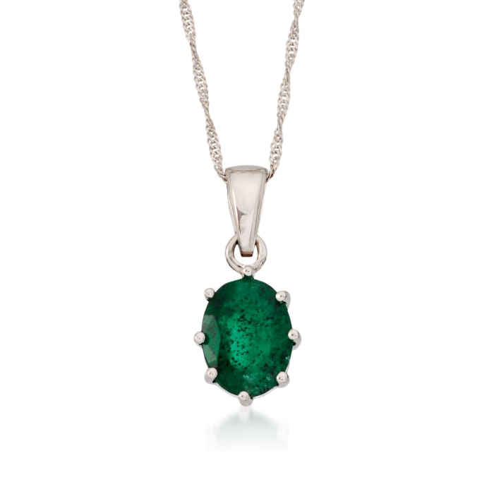 1.20 Carat Emerald Pendant Necklace in 14kt White Gold  