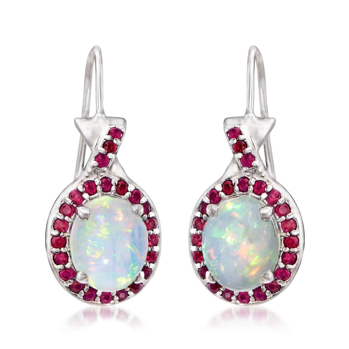 Ethiopian Opal and .70 ct. t.w. Ruby Drop Earrings in Sterling Silver