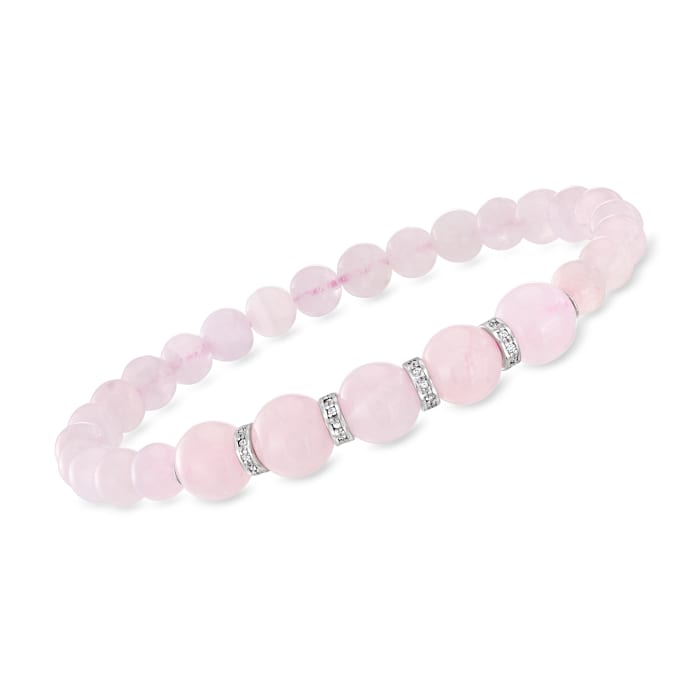 80.00 ct. t.w. Morganite Bead and .24 ct. t.w. Diamond Stretch Bracelet with Sterling Silver