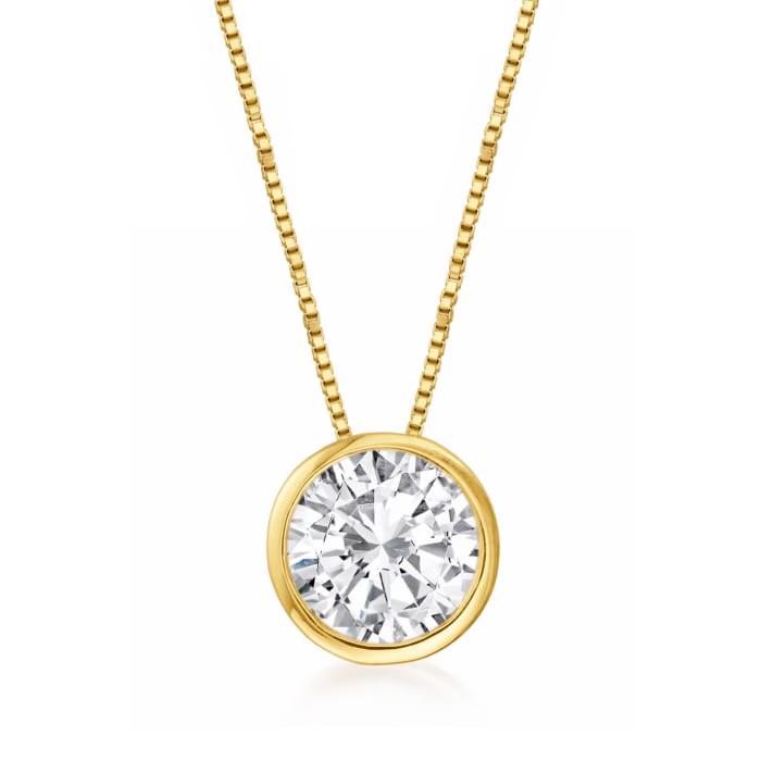1.20 Carat Bezel-Set Diamond Solitaire Necklace in 14kt Yellow Gold ...