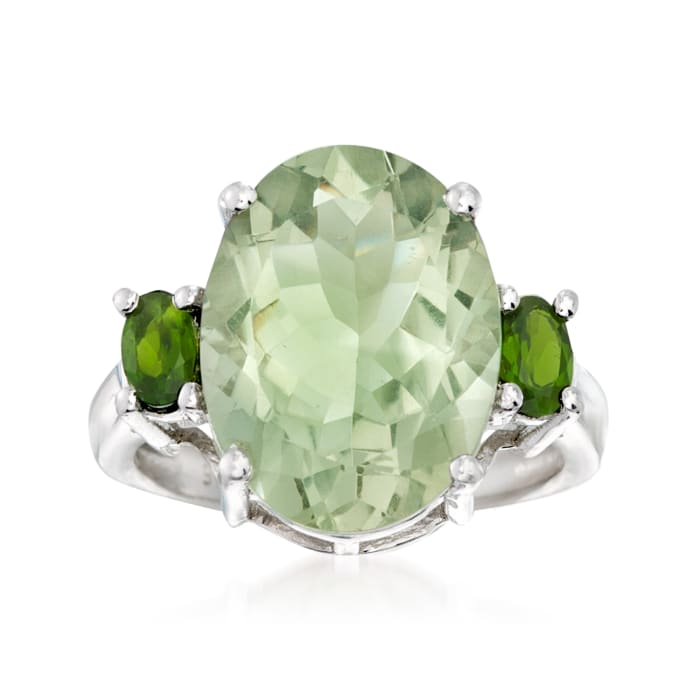 8.00 Carat Prasiolite and .40 ct. t.w. Chrome Diopside Ring in Sterling Silver