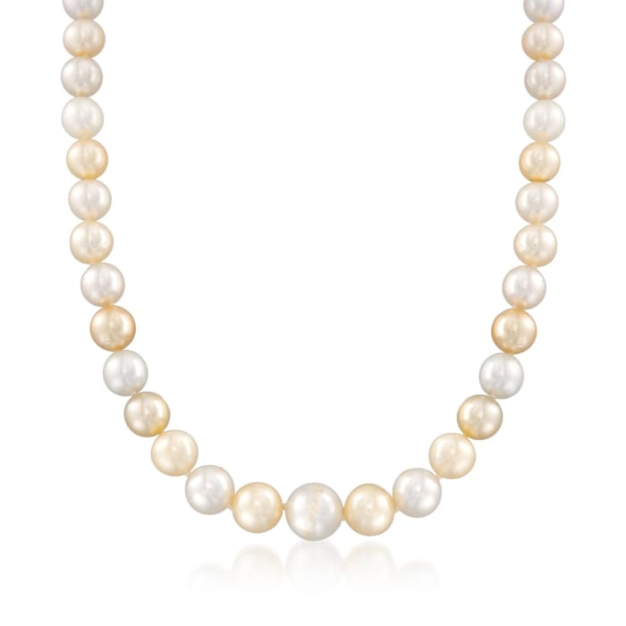 C. 2000 Vintage 9-11mm Champagne Cultured Pearl Necklace with Diamond Accents in 18kt White Gold