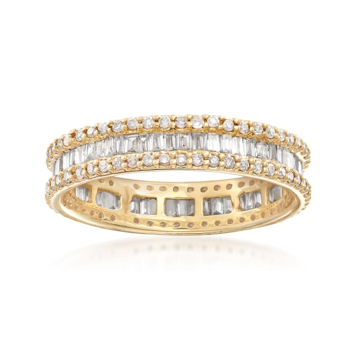 1.00 ct. t.w. Baguette and Round Diamond Eternity Ring in 14kt Yellow Gold
