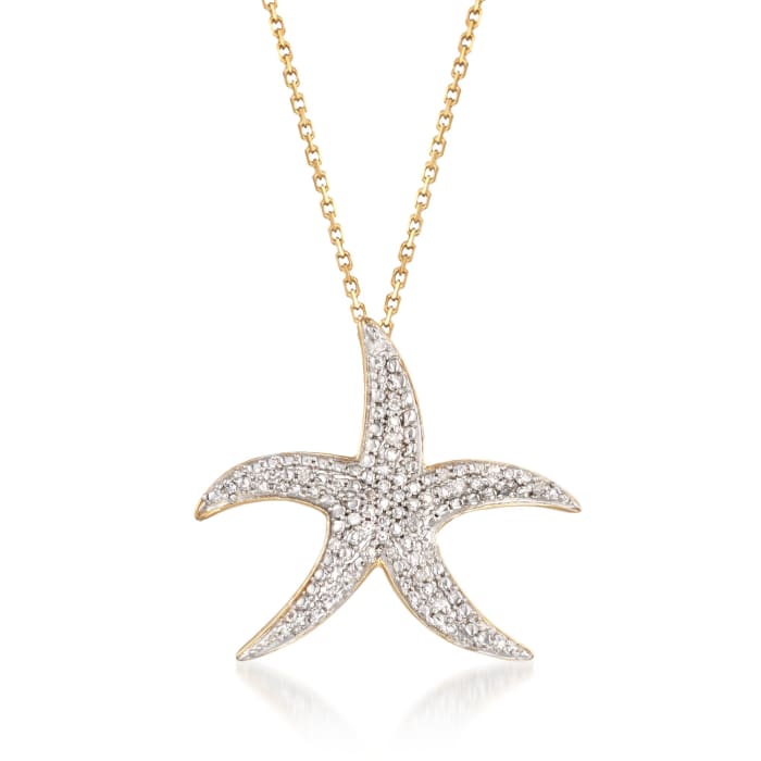 Diamond Accent Starfish Pendant Necklace in Two-Tone Sterling Silver
