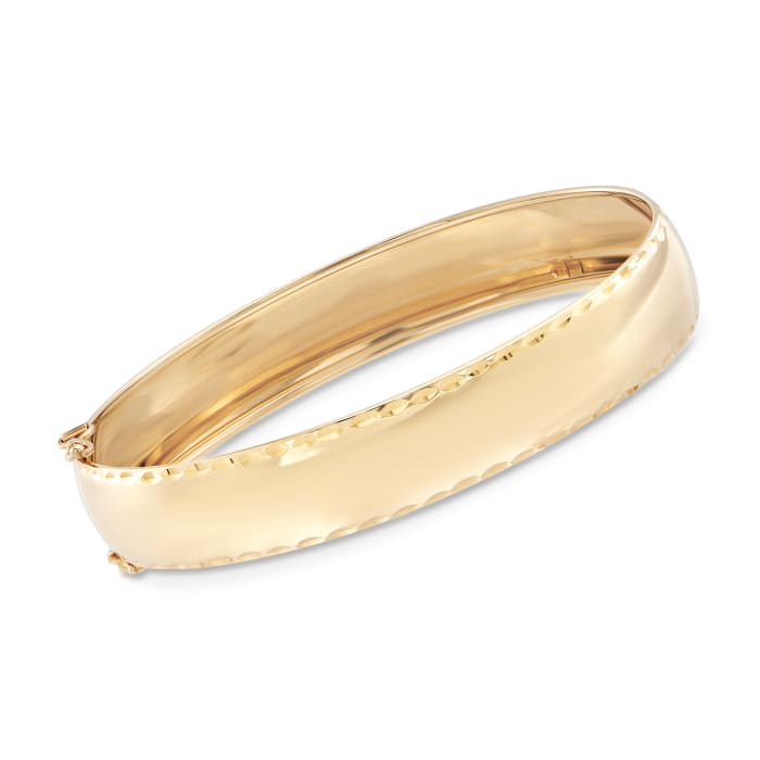 Italian 14kt Yellow Gold Diamond-Cut Bordered Bangle Bracelet