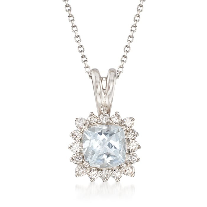 .80 Carat Aquamarine and .25 ct. t.w. Diamond Pendant Necklace in 14kt White Gold