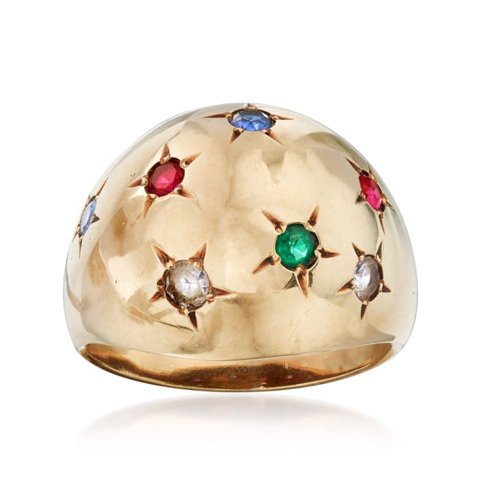 C. 1970 Vintage Synthetic Multi-Stone Dome Ring in 10kt Yellow Gold