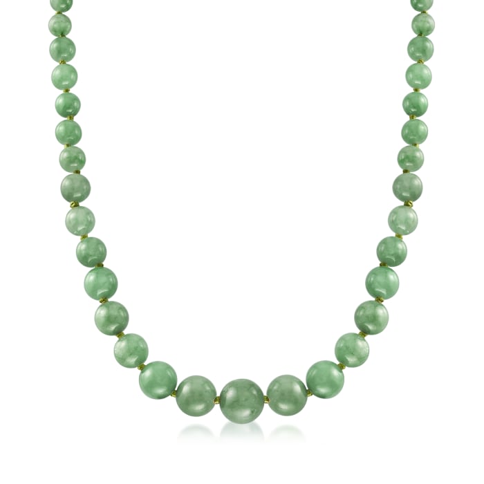 6-13mm Jade Bead Graduated Necklace with 14kt Yellow Gold