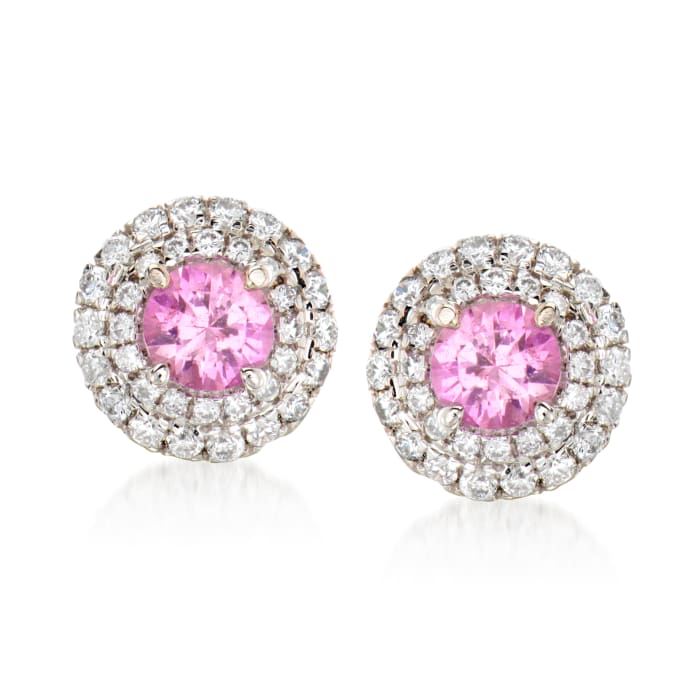 C. 1990 Vintage .80 ct. t.w. Pink Sapphire and .50 ct. t.w. Diamond Earrings in 18kt White Gold
