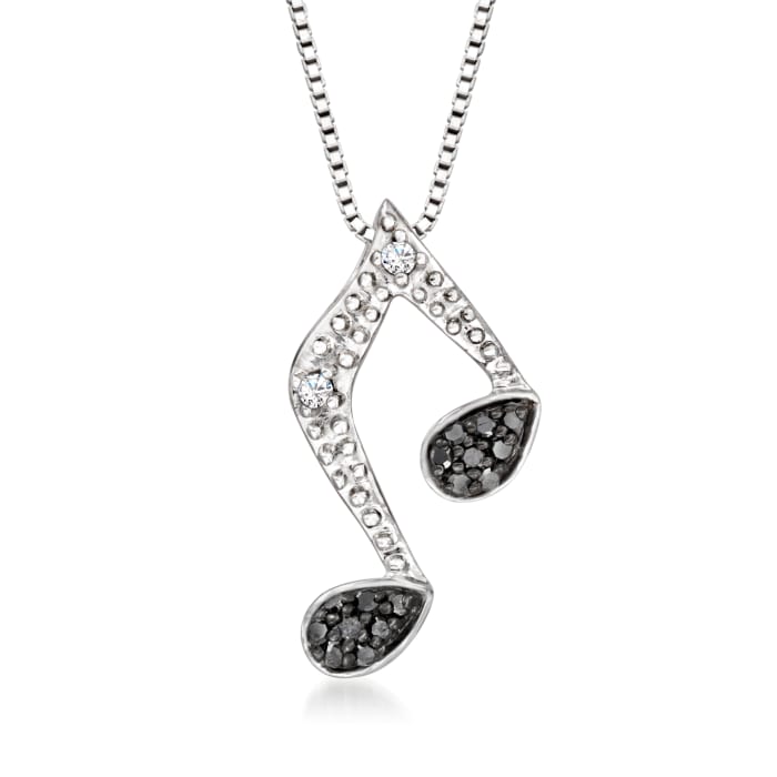 Black and White Diamond-Accented Music Note Pendant Necklace in Sterling Silver