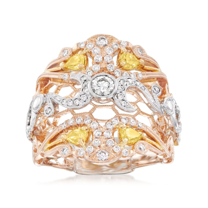 C. 2000 Vintage 1.00 ct. t.w. White and Yellow Diamond Honeycomb Ring in 18kt Two-Tone Gold
