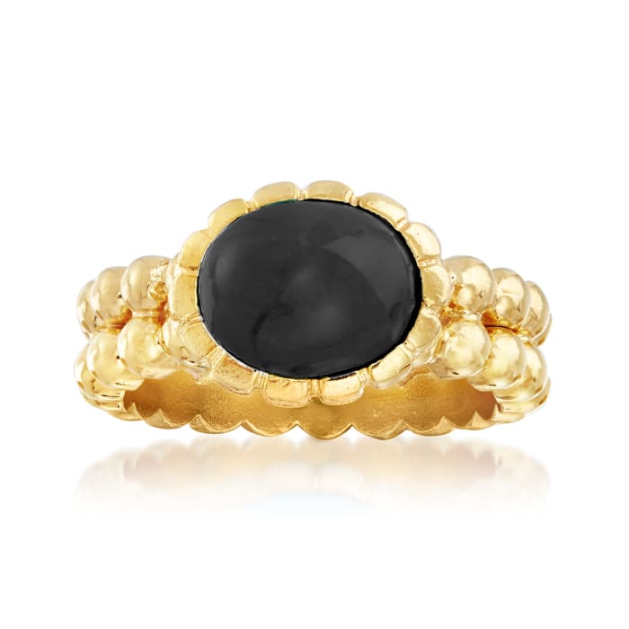 Italian 10x8mm Black Onyx Double-Row Beaded Ring in 18kt Gold Over Sterling