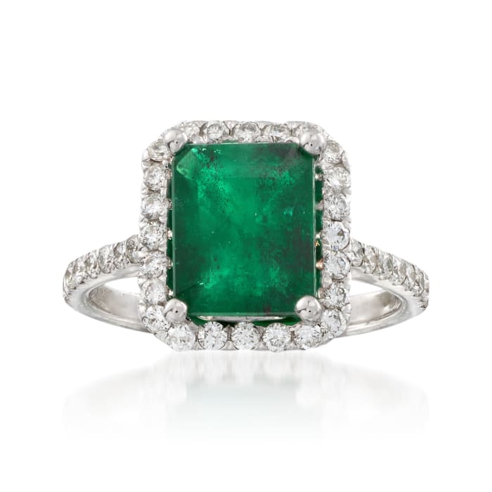 2.90 Carat Emerald and .55 ct. t.w. Diamond Ring in 14kt White Gold