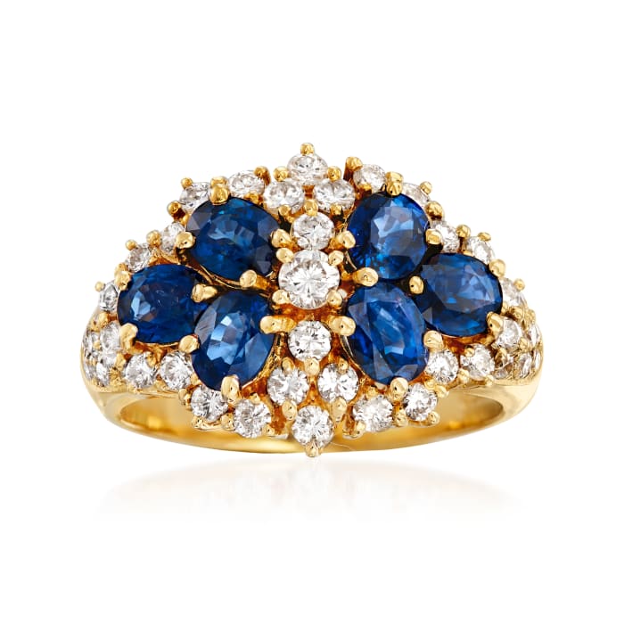 C. 1990 Vintage 1.80 ct. t.w. Sapphire and .80 ct. t.w. Diamond Ring in 18kt Yellow Gold