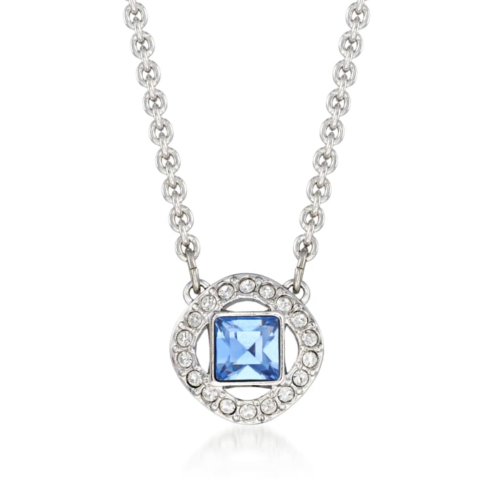 Swarovski Crystal &quot;Angelic&quot; Blue and Clear Square Crystal Necklace in Silvertone
