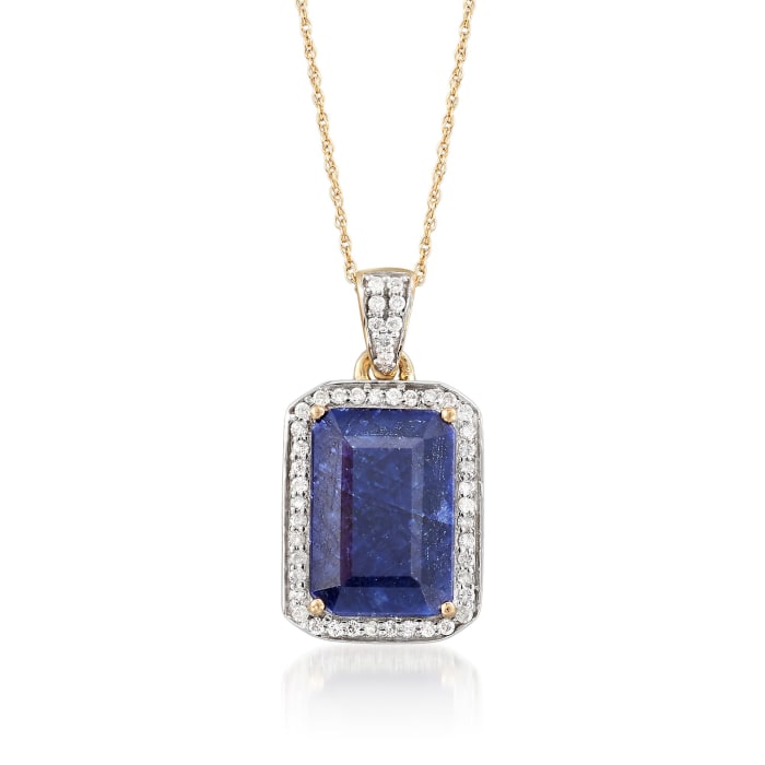 6.50 Carat Sapphire and .24 ct. t.w. Diamond Pendant Necklace in 14kt Yellow Gold