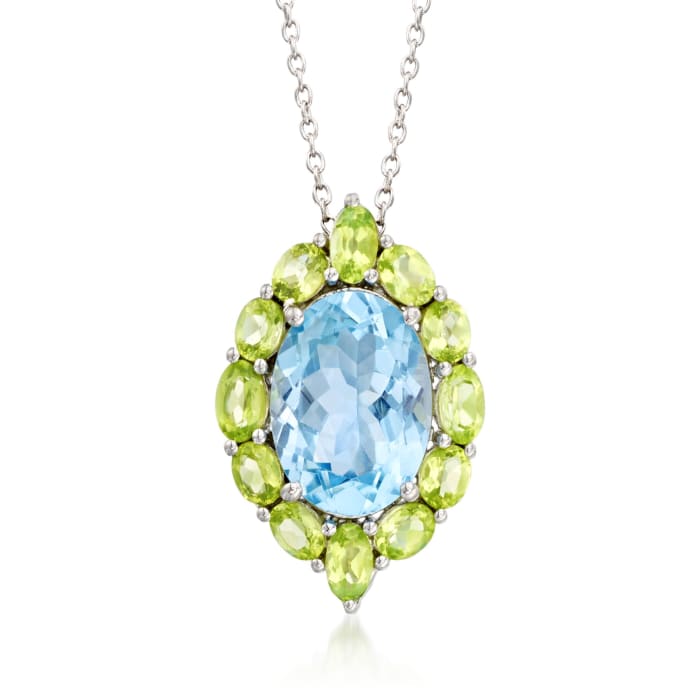 6.25 Carat Sky Blue Topaz and 2.00 ct. t.w. Peridot Pendant Necklace in Sterling Silver