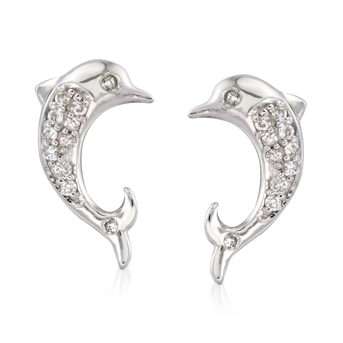.11 ct. t.w. Diamond Dolphin Earrings in Sterling Silver
