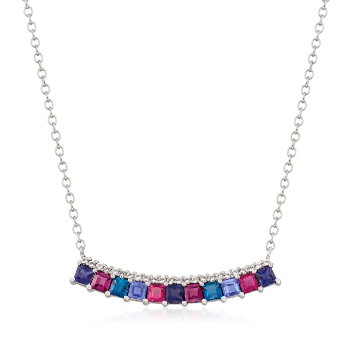 2.10 ct. t.w. Multi-Gemstone Bar Necklace in Sterling Silver
