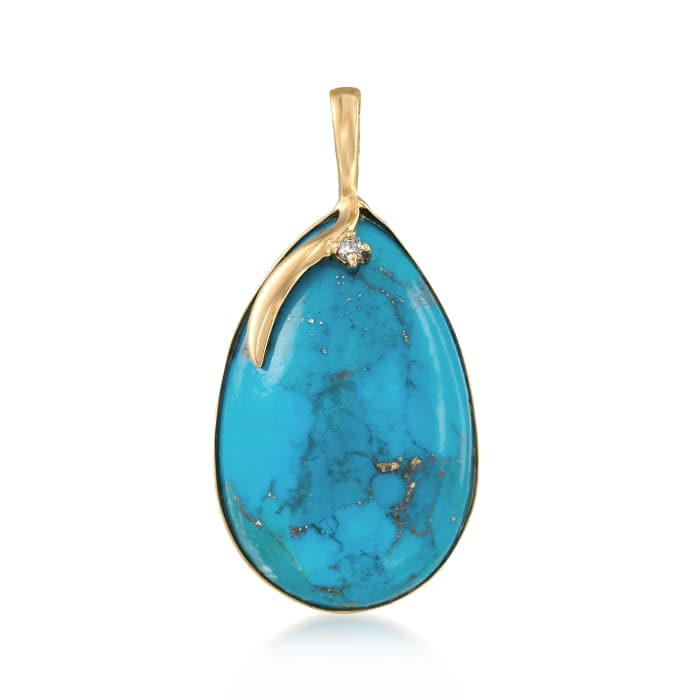 Stabilized Turquoise Pendant with Diamond Accent in 14kt Yellow Gold 
