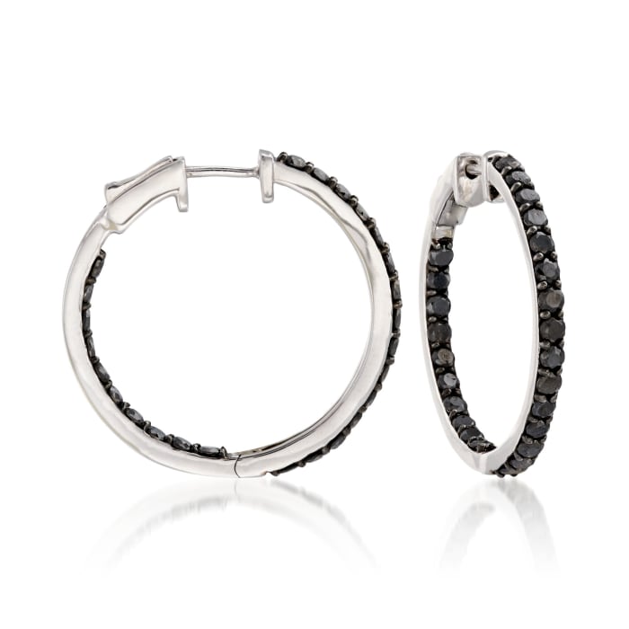 3.00 ct. t.w. Black Diamond Inside-Outside Hoop Earrings in Sterling Silver