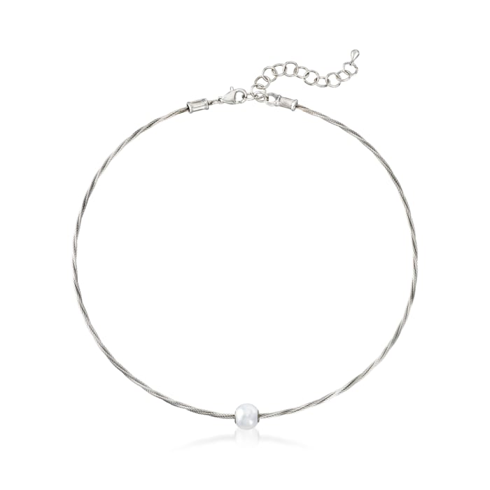 ALOR Gray &quot;Classique&quot; 8mm Cultured Pearl Gray Stainless Steel Cable Necklace