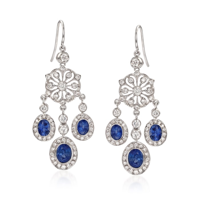 C. 2000 Vintage 2.80 ct. t.w. Sapphire and 1.70 ct. t.w. Diamond Chandelier Earrings in 18kt White Gold