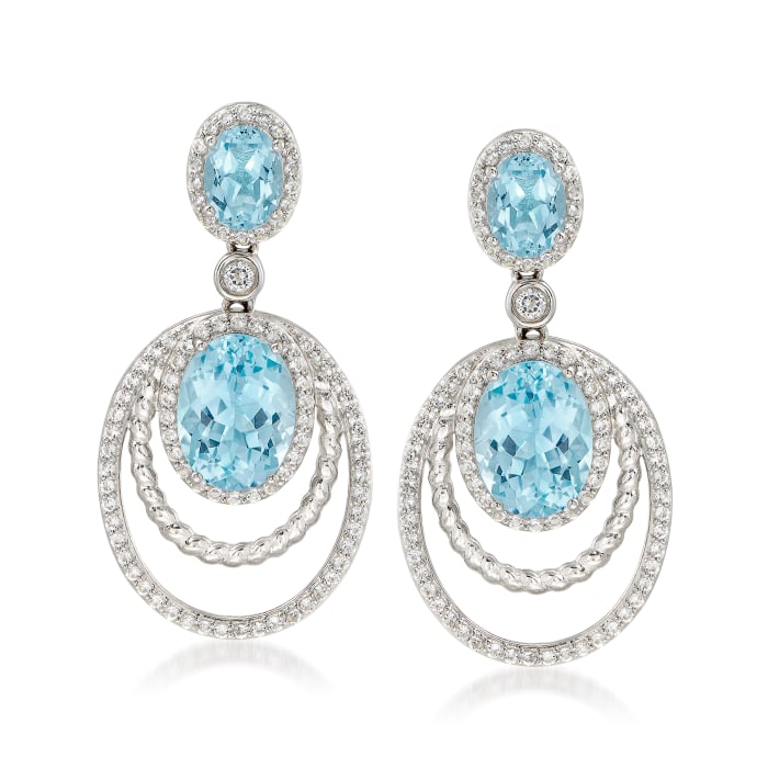 13.15 ct. t.w. Blue and White Topaz Drop Earrings in Sterling Silver