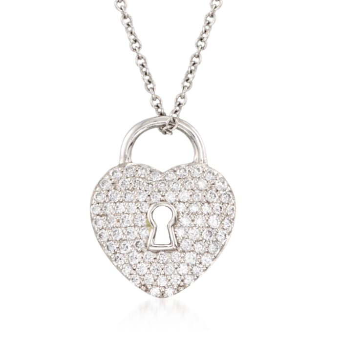 C. 2000 Vintage Tiffany Jewelry .28 ct. t.w. Diamond Heart Lock Pendant Necklace in Platinum