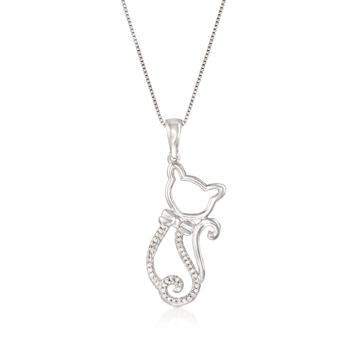 .11 ct. t.w. Diamond Cat Pendant Necklace in Sterling Silver