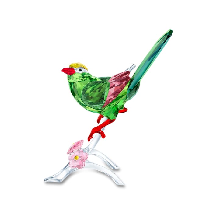 Swarovski Crystal Green and Pink Crystal Magpie Bird Figurine