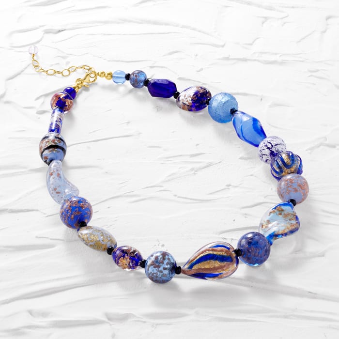 Italian Multicolored Murano Glass Bead Necklace in 18kt Gold Over Sterling