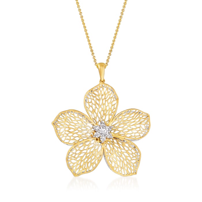 Simon G. .30 ct. t.w. Diamond Flower Pendant Necklace in 18kt Yellow Gold