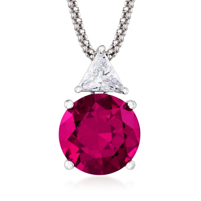 6.30 Carat Simulated Ruby and .75 Carat CZ Pendant Necklace in Sterling Silver