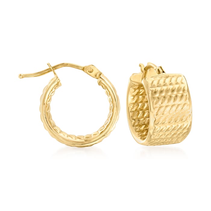 Italian 14kt Yellow Gold Textured Huggie Hoop Earrings