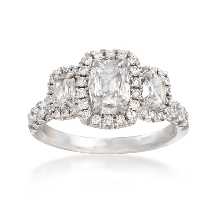 Henri Daussi 1.78 ct. t.w. Three-Stone Diamond Engagement Ring in 18kt White Gold