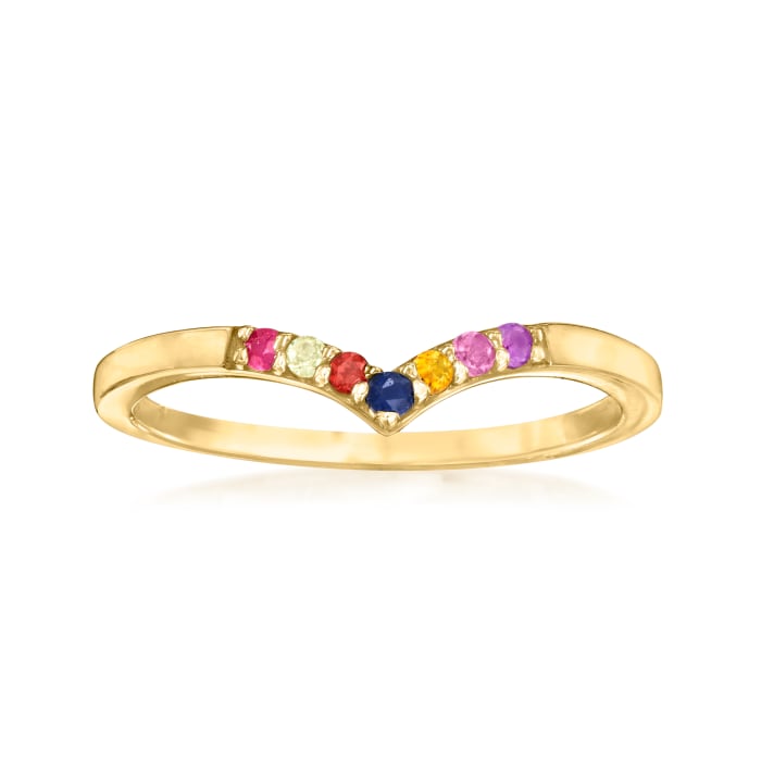 Personalized Chevron Band Ring in 14kt Gold  3 to 7 Birthstones