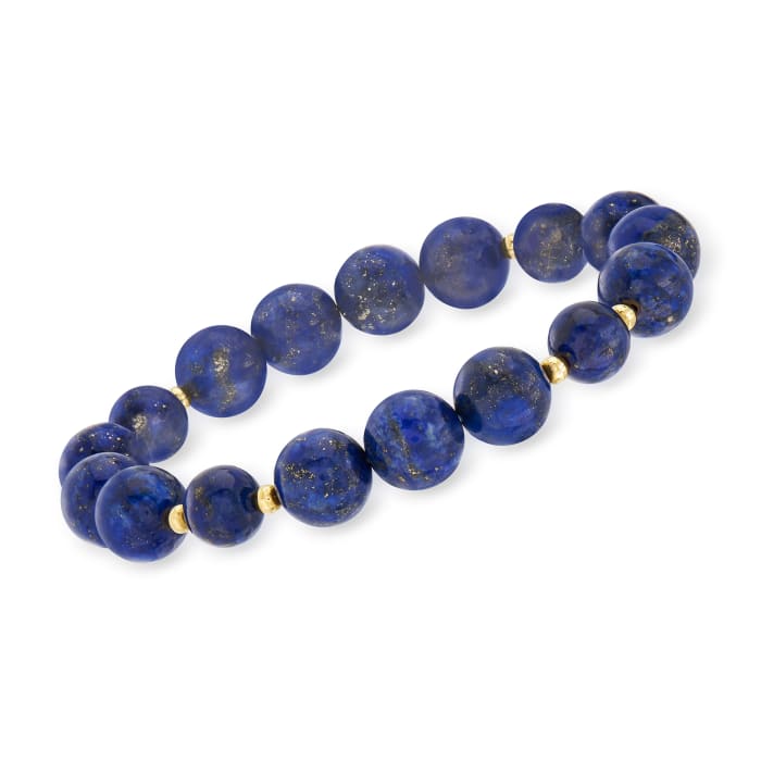 8-10mm Lapis Bead Stretch Bracelet with 14kt Yellow Gold