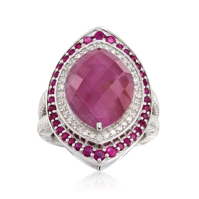 10.85 ct. t.w. Ruby and .27 ct. t.w. Diamond Ring in Sterling Silver ...