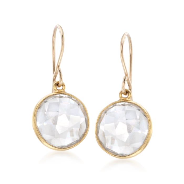 Bezel-Set Rock Crystal Drop Earrings in 14kt Gold Over Sterling