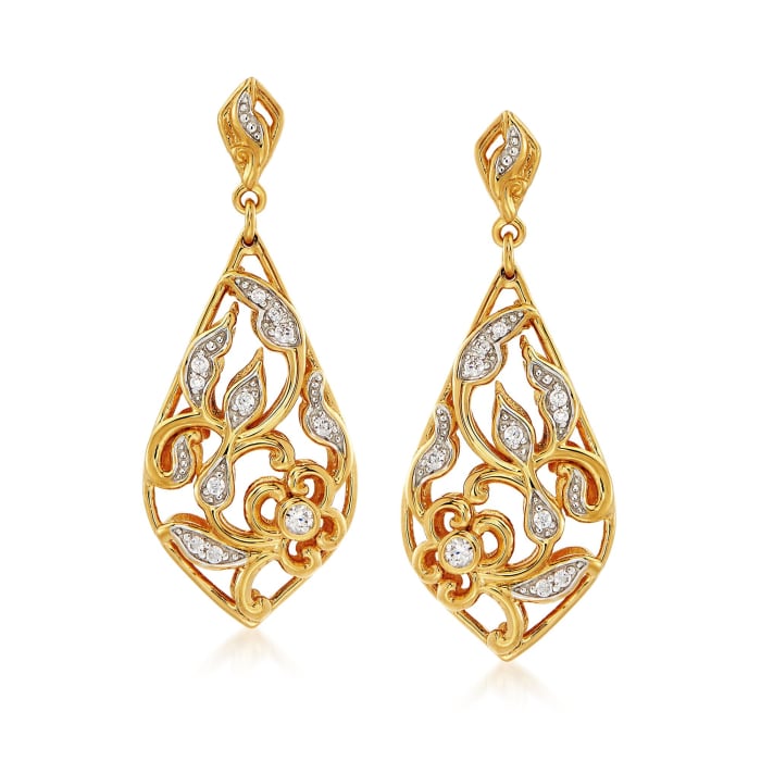 Belle Etoile &quot;Empress&quot; .16 ct. t.w. CZ Drop Earrings in 24kt Gold Over Sterling