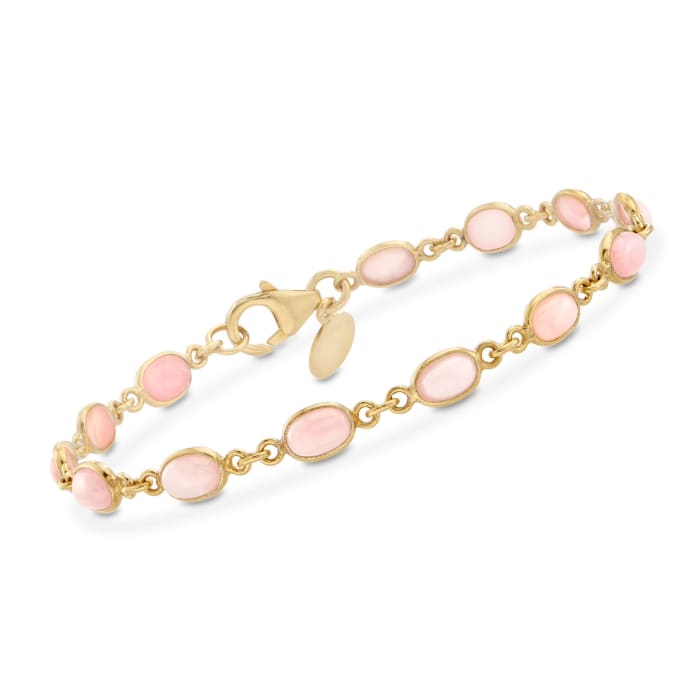 Pink Opal Link Bracelet in 18kt Yellow Gold Over Sterling Silver