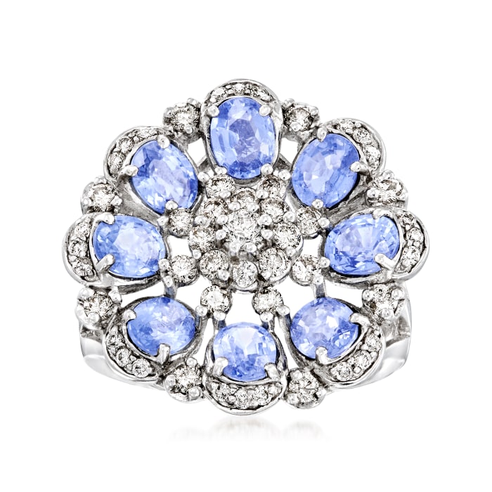C. 1990 Vintage 3.20 ct. t.w. Sapphire and 1.05 ct. t.w. Diamond Flower Ring in 14kt White Gold