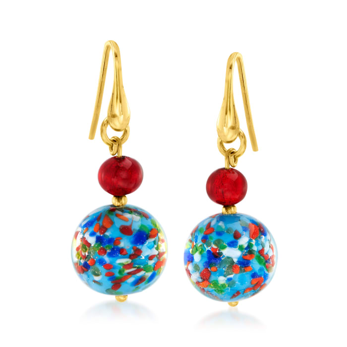 Italian Multicolored Murano Glass Bead Drop Earrings in 18kt Gold Over Sterling